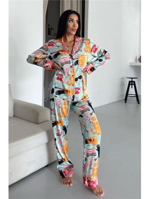 Coccolarsi Viaggio Creativo Saten Uzun Pijama Takımı VCK0302