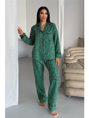 Coccolarsi Leopar Selvaggio Yeşil Uzun Pijama Takımı