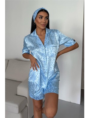 Coccolarsi Tigre Affascinante Bebe Mavisi Jakarlı Saten Kısa Pijama Takımı