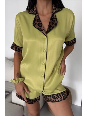 Coccolarsi Felino Perfetto Yağ Yeşili Floş Saten Kısa Pijama Takımı