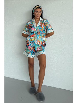 Coccolarsi Viaggio Creativo Saten Kısa Pijama Takımı VCN2310
