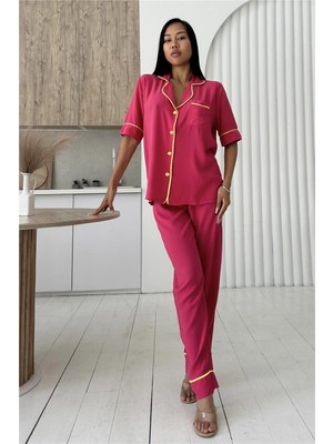 Coccolarsi Sonno Luce Fuşya Viskon Kısa Kol Pantolon Pijama Takımı