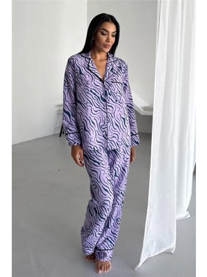 Coccolarsi Eleganza Selvaggia Lila Uzun Pijama Takımı