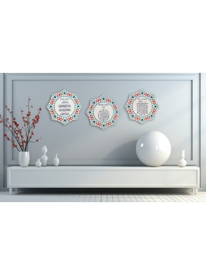 Nazar Ayeti, Bereket Duası ve Ayet'el Kürsi Duvar Süsü 3'lü Dekoratif Ahşap Duvar Tablosu