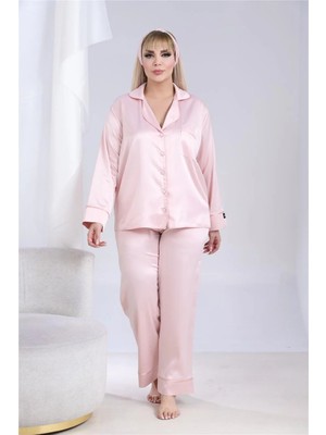 Coccolarsi Nobiltà Segreta Pudra Pembesi Saten Uzun Pijama Takımı (Büyük Beden)