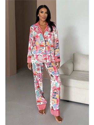 Coccolarsi Viaggio Creativo Saten Uzun Pijama Takımı VCK0312