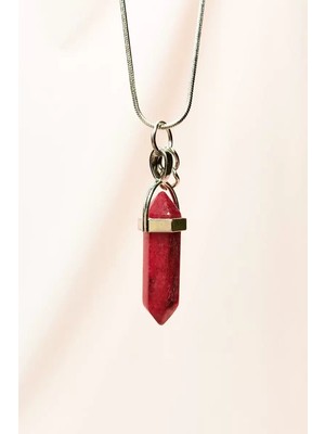 General Yakut Doğal Taşı Zincirli El Yapımı Tasarımlı Kolye Uç: 3,5 cm Zincir: 20 cm Kutulu