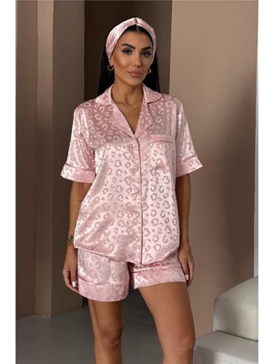 Coccolarsi Tigre Affascinante Pudra Pembesi Jakarlı Saten Kısa Pijama Takımı