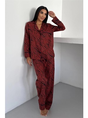 Coccolarsi Eleganza Selvaggia Kiremit Uzun Pijama Takımı