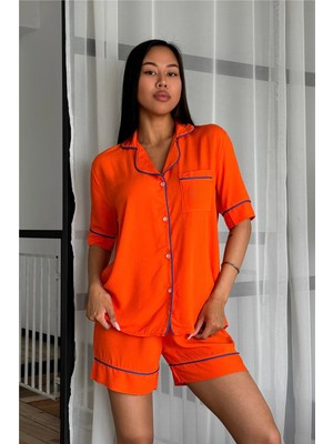 Coccolarsi Sonno Luce Turuncu Viskon Kısa Pijama Takımı