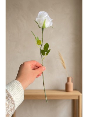 Yasima 1 Adet Islak Dokulu Yapay Tek Dal 40 cm Beyaz Gül Dekoratif ve Özel Gün Çiçeği