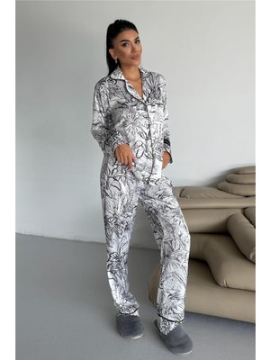 Coccolarsi Bosco Ombrato Saten Uzun Pijama Takımı