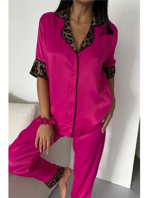 Coccolarsi Pardo Perfetto Fuşya Floş Saten Kısa Kol Pantolon Pijama Takımı