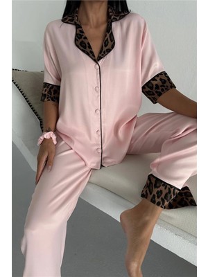 Coccolarsi Pardo Perfetto Pudra Floş Saten Kısa Kol Pantolon Pijama Takımı