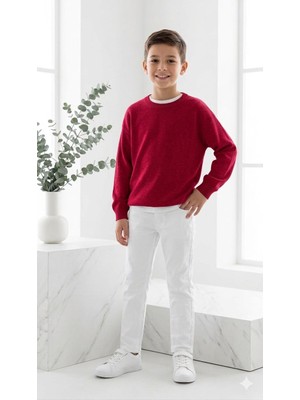 HaanBebe Erkek Çocuk Beyaz Slim Fit Kanvas Pantolon - Ayarlanabilir Belli ve 5 Cepli