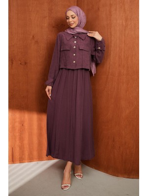 İmaj Butik Mürdüm Ceket Elbise Ikili Kombin Takım