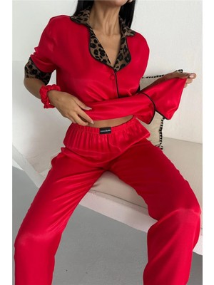 Coccolarsi Pardo Perfetto Kırmızı Floş Saten Kısa Kol Pantolon Pijama Takımı