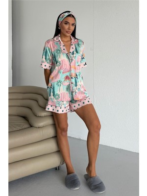 Coccolarsi Viaggio Creativo Saten Kısa Pijama Takımı VCN2305