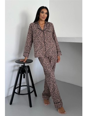 Coccolarsi Leopar Selvaggio Taş Uzun Pijama Takımı