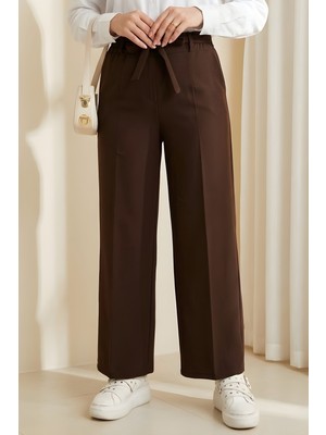 İmaj Butik Kahverengi Bel Lastikli Cepli Bol Paça Pantolon