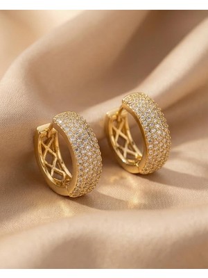 Mervan Takı Xuping Gold Kaplama Zirkon Taşlı Halka Küpe