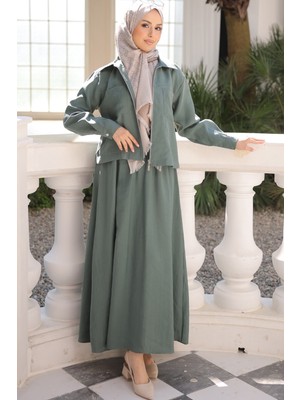 İmaj Butik Çağla Fermuarlı Ceket Etekli Takım