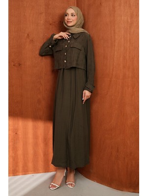 İmaj Butik Kahverengi Ceket Elbise Ikili Kombin Takım