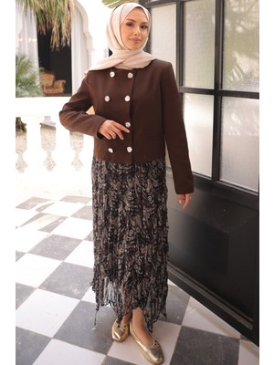 İmaj Butik Kahverengi Eteği Şifon Ceketli Takım