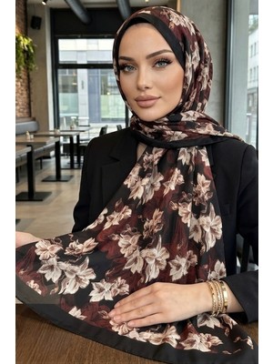 İmaj Butik Bordo Siyah Ipekhan Desenli Soft Dijital Şal