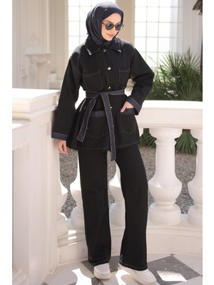 İmaj Butik Siyah Düğmeli Garnili Ceket Pantolonlu Takım