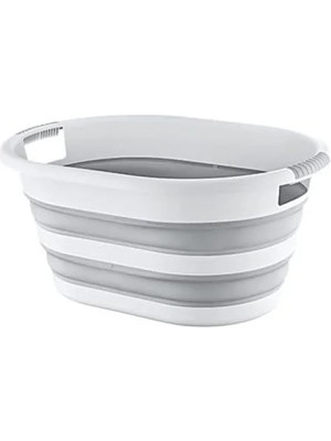 Calperia Katlanabilir 25 Litre Çamaşır Sepeti - Gri-Beyaz Modern Tasarım