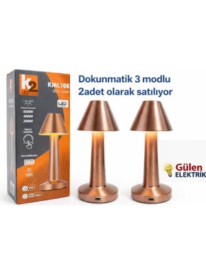 K2 KML108 Dokunmatik Rose Masa Lambası   2 Adet Olarak Satılıyor (3 Renk Opsiyonlu)