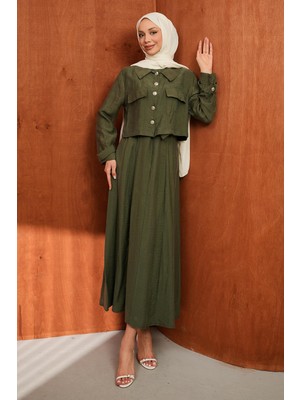 İmaj Butik Haki Ceket Elbise Ikili Kombin Takım