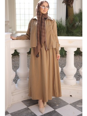İmaj Butik Camel Fermuarlı Ceket Etekli Takım