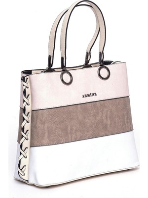 Armine Şerit Detaylı Kadın El ve Omuz Çantası 209 - Krem