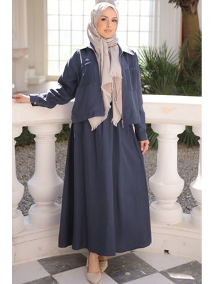 İmaj Butik Lacivert Fermuarlı Ceket Etekli Takım