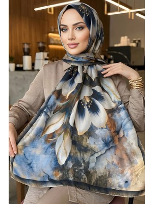 İmaj Butik Vizon Lacivert Desenli Soft Şal