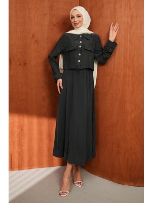 İmaj Butik Antrasit Ceket Elbise Ikili Kombin Takım