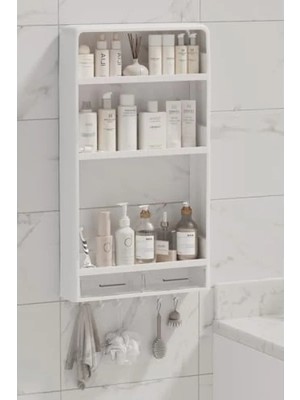 Calperia 3 Katlı Çok Amaçlı Yapışkanlı Duvar Rafı Organizer - Beyaz
