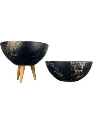 Calperia Siyah Üzeri Gold Mermer Efektli Aranjman Sunumluk Saksı Seti