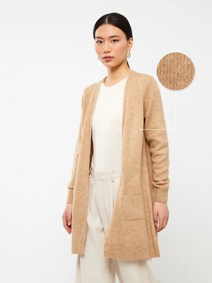 LC Waikiki Lcwaıkıkı Classic Kahverengi Şal Yaka Düz Uzun Kollu Kadın Triko Hırka