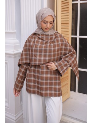 İmaj Butik Taba Ekose Desen Bel Bağlamalı Şal Detay Tunik