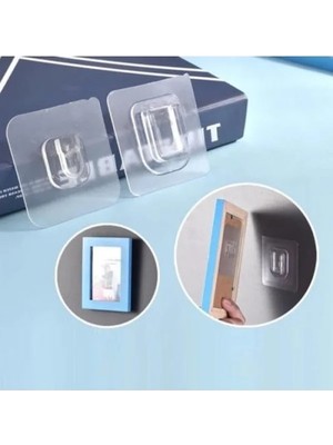 Calperia Çift Taraflı Yapışkanlı Duvar Askısı - Şeffaf Geçmeli Klips