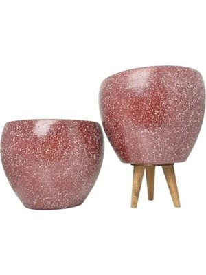 Calperia Bordo Granit Toprak Saksı - Ikili Set