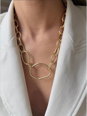 ZS Aksesuar Gold Kaplama Büyük Halkalı Zincir Kolye – Modern Tasarım Kalın Zincir Kadın Kolye
