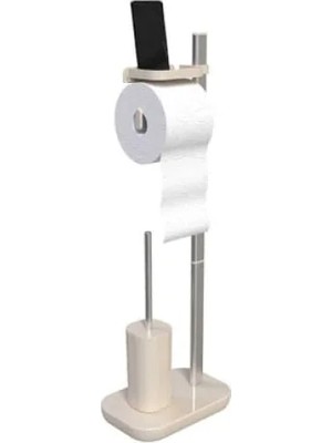 Calperia Paslanmaz Tuvalet Kağıtlık ve Fırça Seti (Bej)