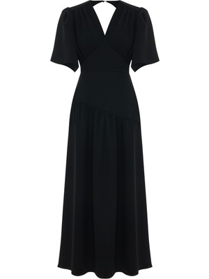 Kameya Drapeli V Yaka Uzun Elbise