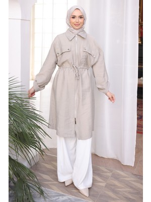 İmaj Butik Taş Bel Kuşaklı Çift Cepli Gabria Kap