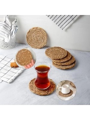Calperia El Yapımı Yuvarlak Hasır Bardak Altlığı - 10 Cm, 6 Adet