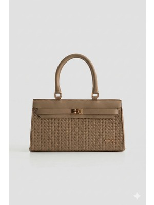 Armine Örgü Detaylı Kadın El ve Omuz Çanta 407 - Vizon